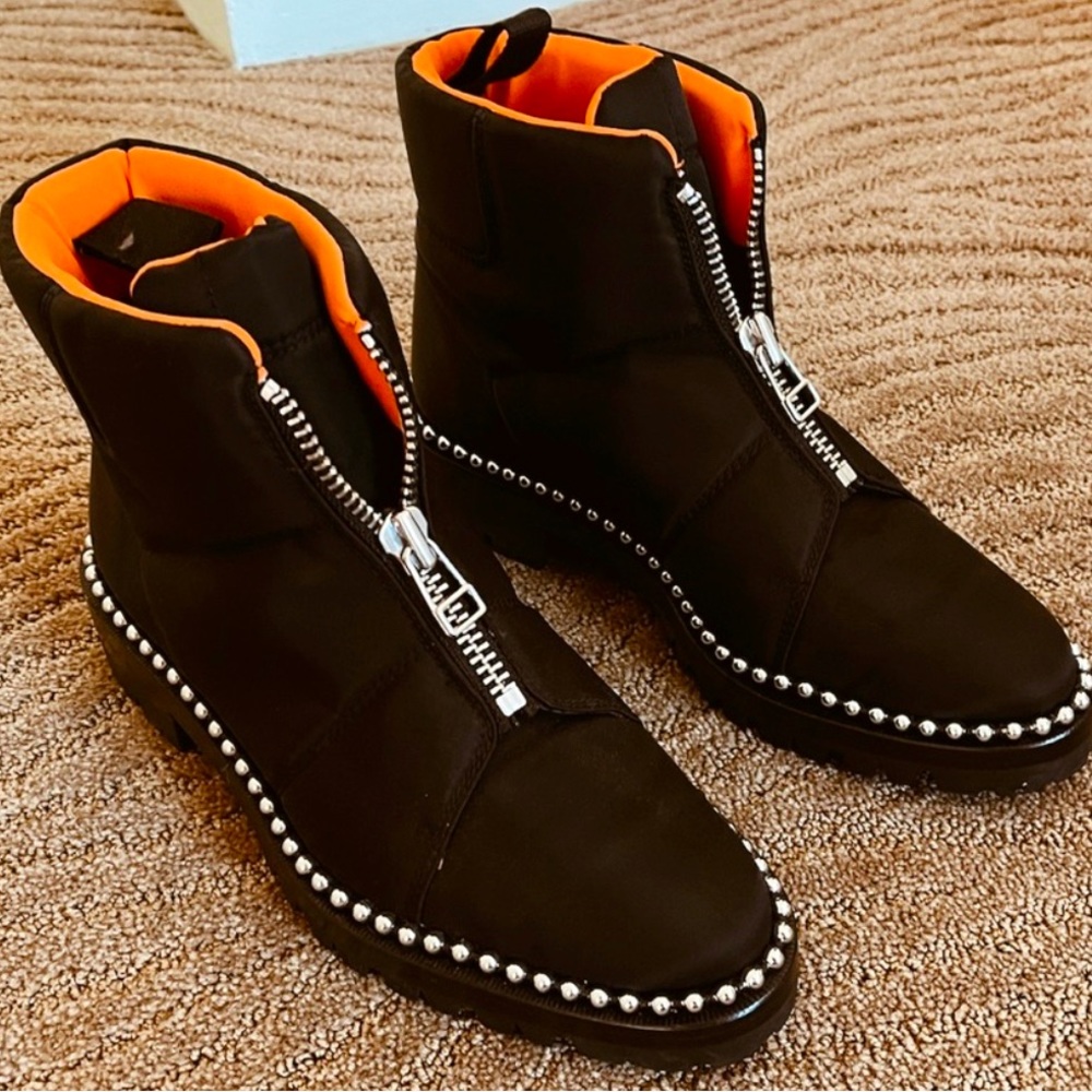 Alexander Wang Cooper Studded Nylon Ankle Boots. Zip up Lug Sole. Size 39/9.